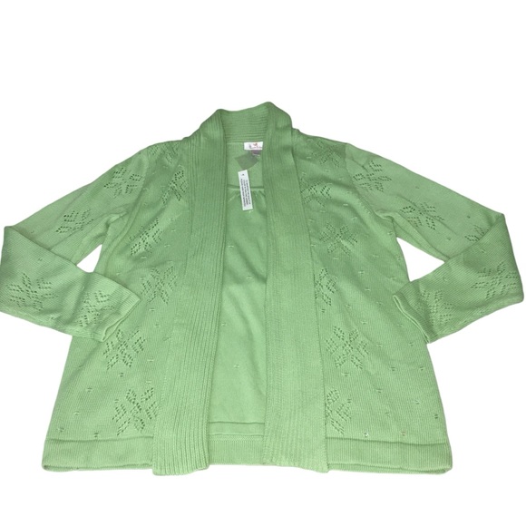 NEW Quacker Factory Snowflake Lime Green Mock 2PC Cardigan Sweater Womens Large - Picture 12 of 15
